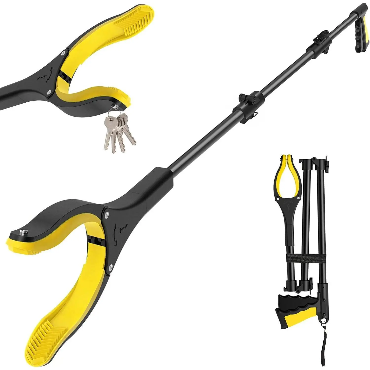 44 Inch Extra Long Grabber Reacher Tool, Foldable Trash Pick Up Stick for Seniors with Strong Grip Magnetic,360°Rotating Anti-Slip Jaw 4" Wide Claw Opening,Hand Grabber for Reaching