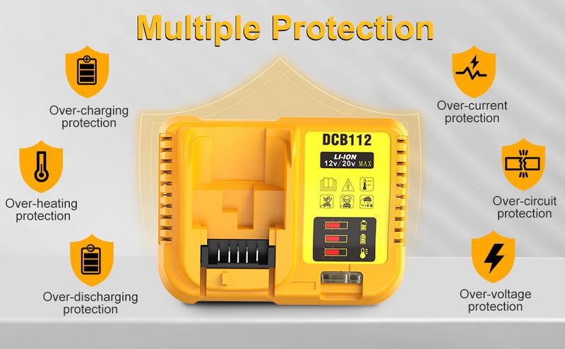 Amityke DCB112 Replacement for Dewalt 12V/20V Lithium High Capacity Battery Charger with Safety Protection System & LED Status Lights Amityke DCB112 Replacement for Dewalt 12V/20V Lithium High Capacity Battery Charger with Safety Protection System & LED Status Lights