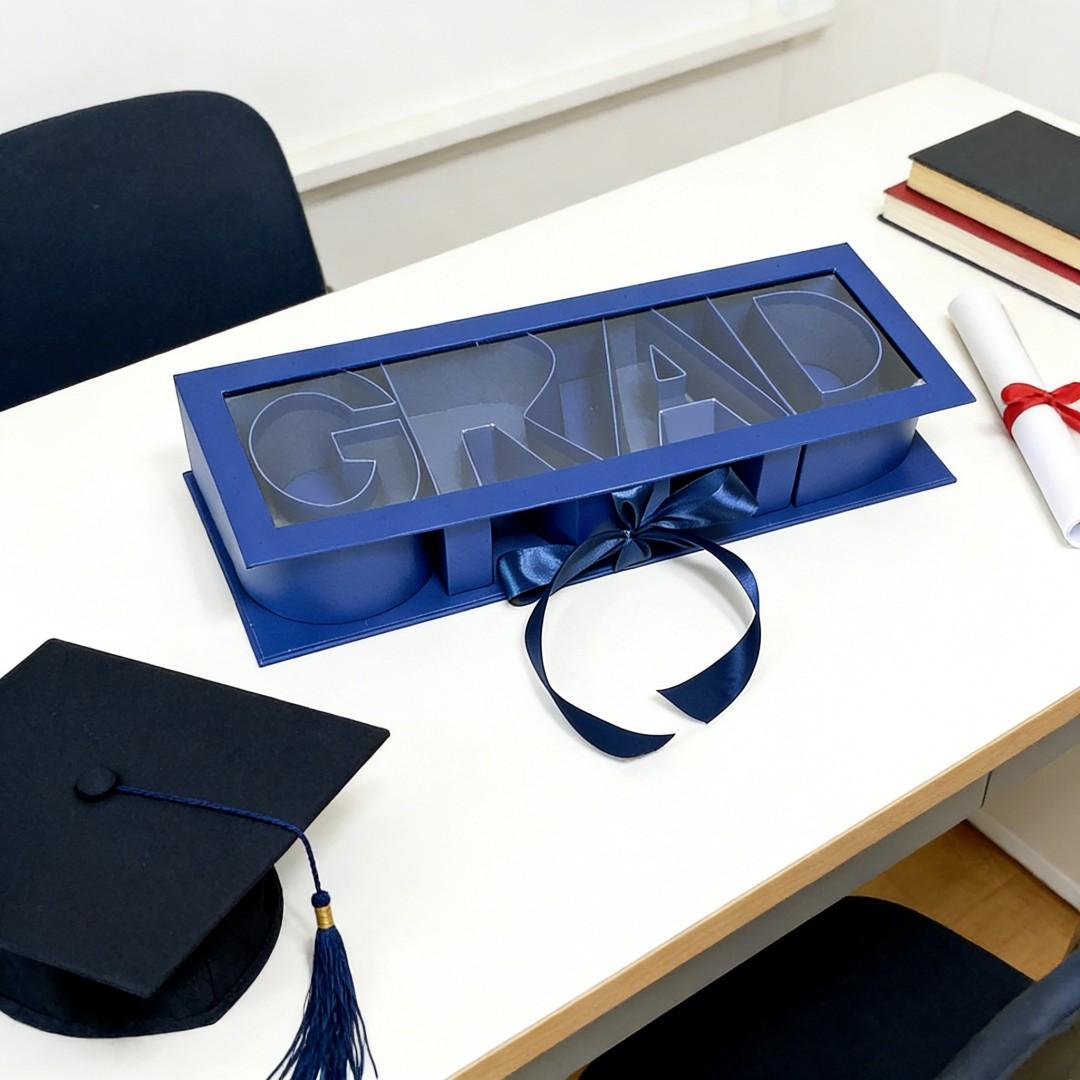 Creative Graduation Gift Box with Transparent Letter Lid, Empty Packaging for Flowers, Perfect for Graduation Celebrations