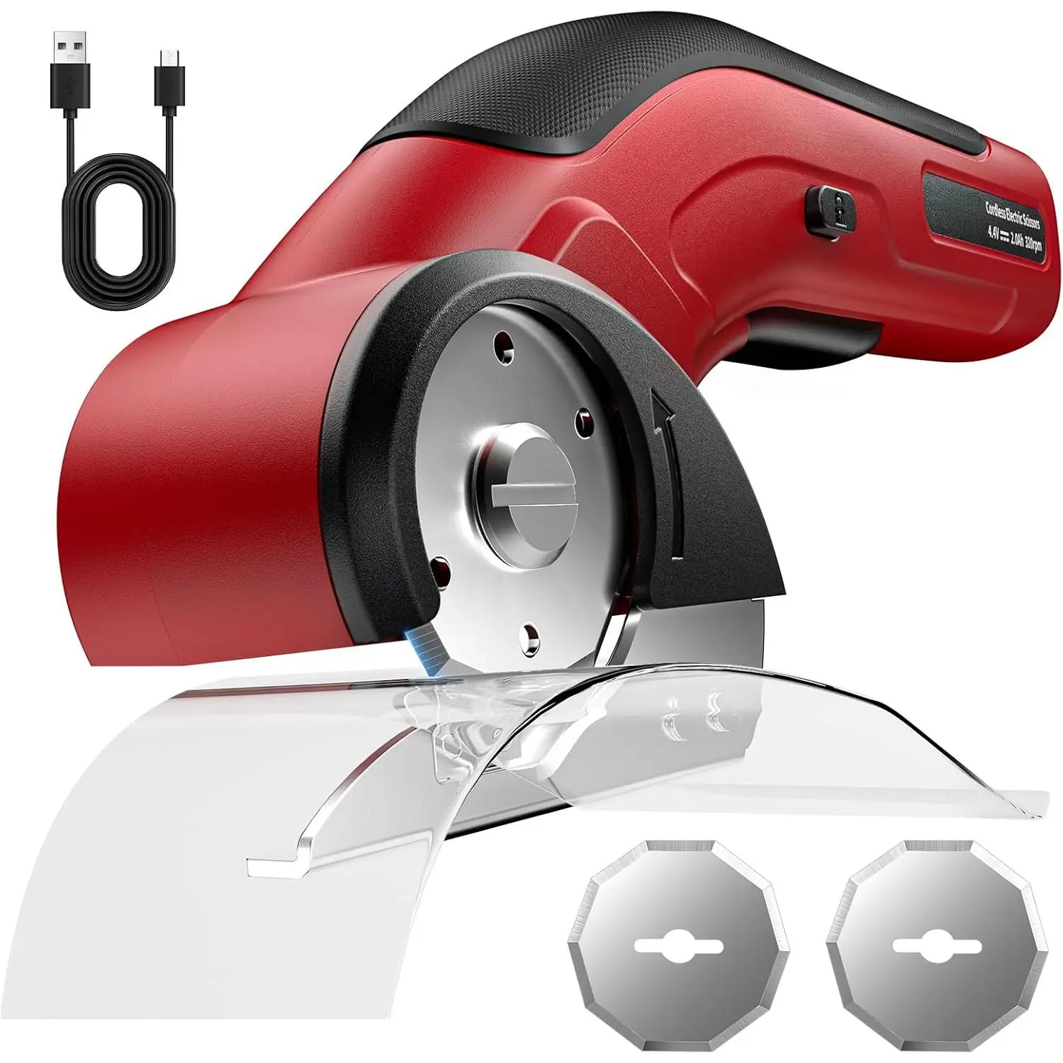 4.4V Cordless Electric Scissors & Cardboard Cutter with 2pcs Blades Rechargeable Rotary Cutter with 2000mAh Battery, Safety Lock, Cut 1/4 Inch Thick Cardboard, Leather, Carpet, Fabric