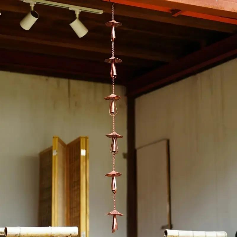 Vintage Iron Mushroom Rain Chain, Rustic Wind Chime, No Electricity, Garden & Patio Decor, Spring & Summer Outdoor Decoration, Durable
