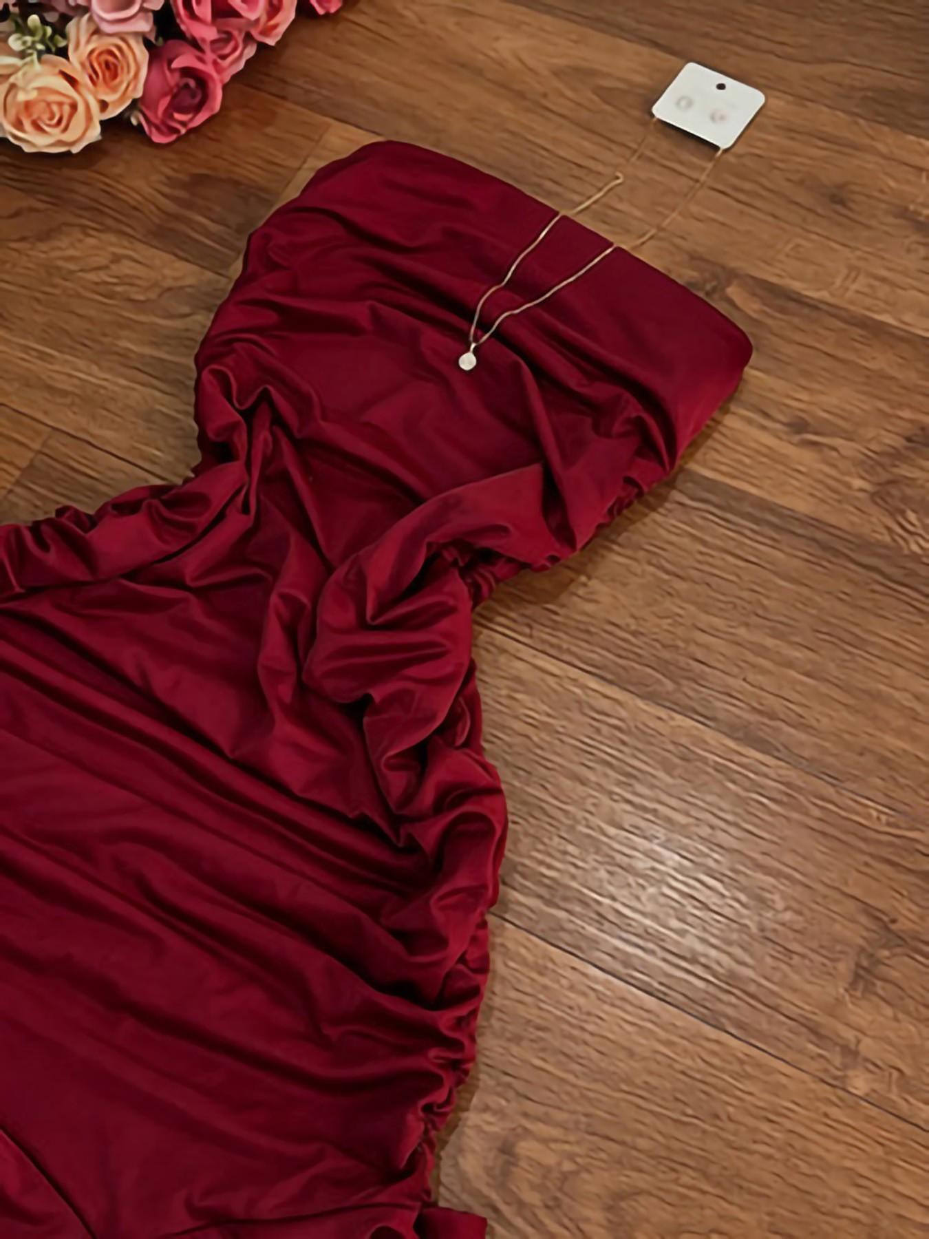 Elegant French Style Burgundy Sleeveless Dress, Asymmetrical Hem, Slim-Fitting, Perfect for Parties, Beach, Music Festivals, Summer