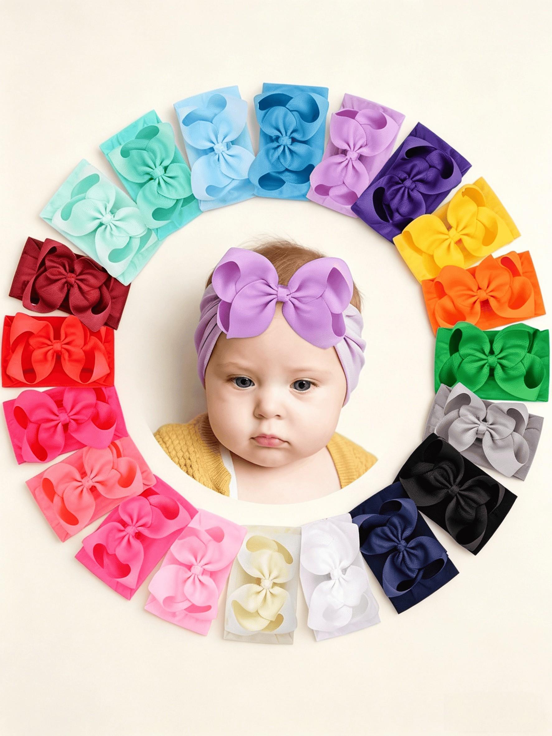 20 Pack Baby Hair Bows, 4 inch Butterfly Knot Headbands, High Elastic Soft Hair Accessories for Newborns & Toddlers,  Cute Infant Shower Gifts, Elastic Hair Accessory, Baby Big Head Bow