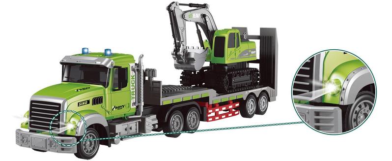 RC Semi Truck & Excavator Toy Set,1:12 RC Semi-Trailer Truck with Sound and Lights,2.4Ghz Remote Control Flatbed Truck with Green Excavator Toys remoto RC Semi Truck & Excavator Toy Set,1:12 RC Semi-Trailer Truck with Sound and Lights,2.4Ghz Remote Control Flatbed Truck with Green Excavator Toys remoto
