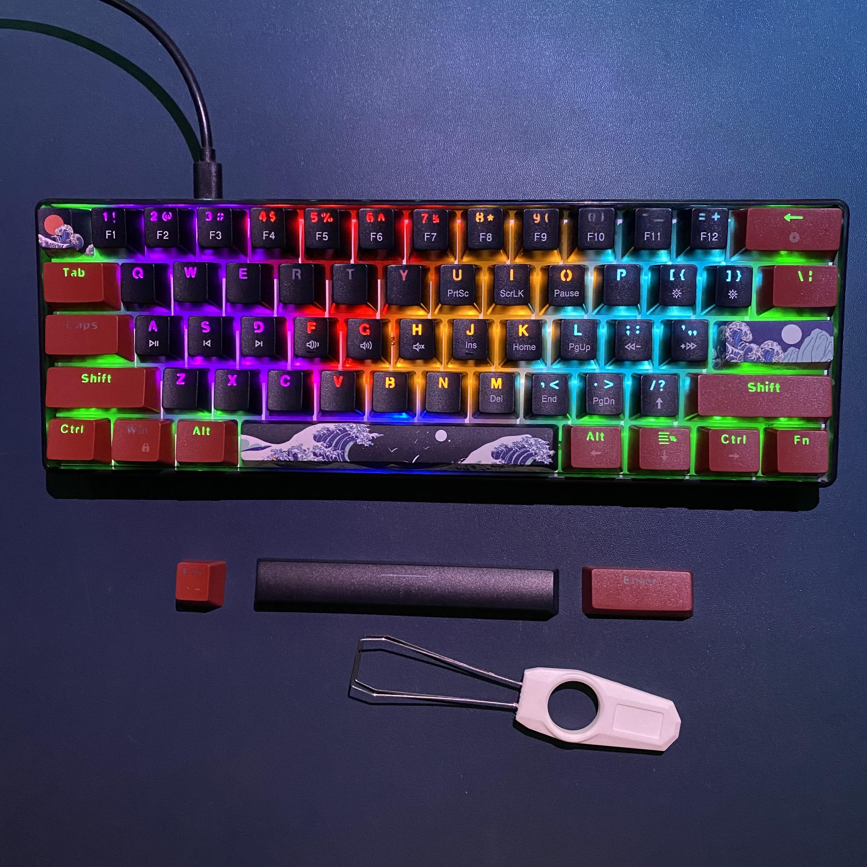 60% Mechanical Keyboard, Gaming Keyboard with Blue Switches, Sea Blue Backlit, RGB Backlit Keyboard, Small Compact Design, Portable 61 Key for Gamers
