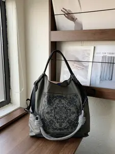 New Women's Boho Bohemian Embroidered Tote Bag, Nylon Fashionable Shopping Bag, Lightweight Foldable, Foldable Shopping Bags, Suitable for Shopping and Commuting