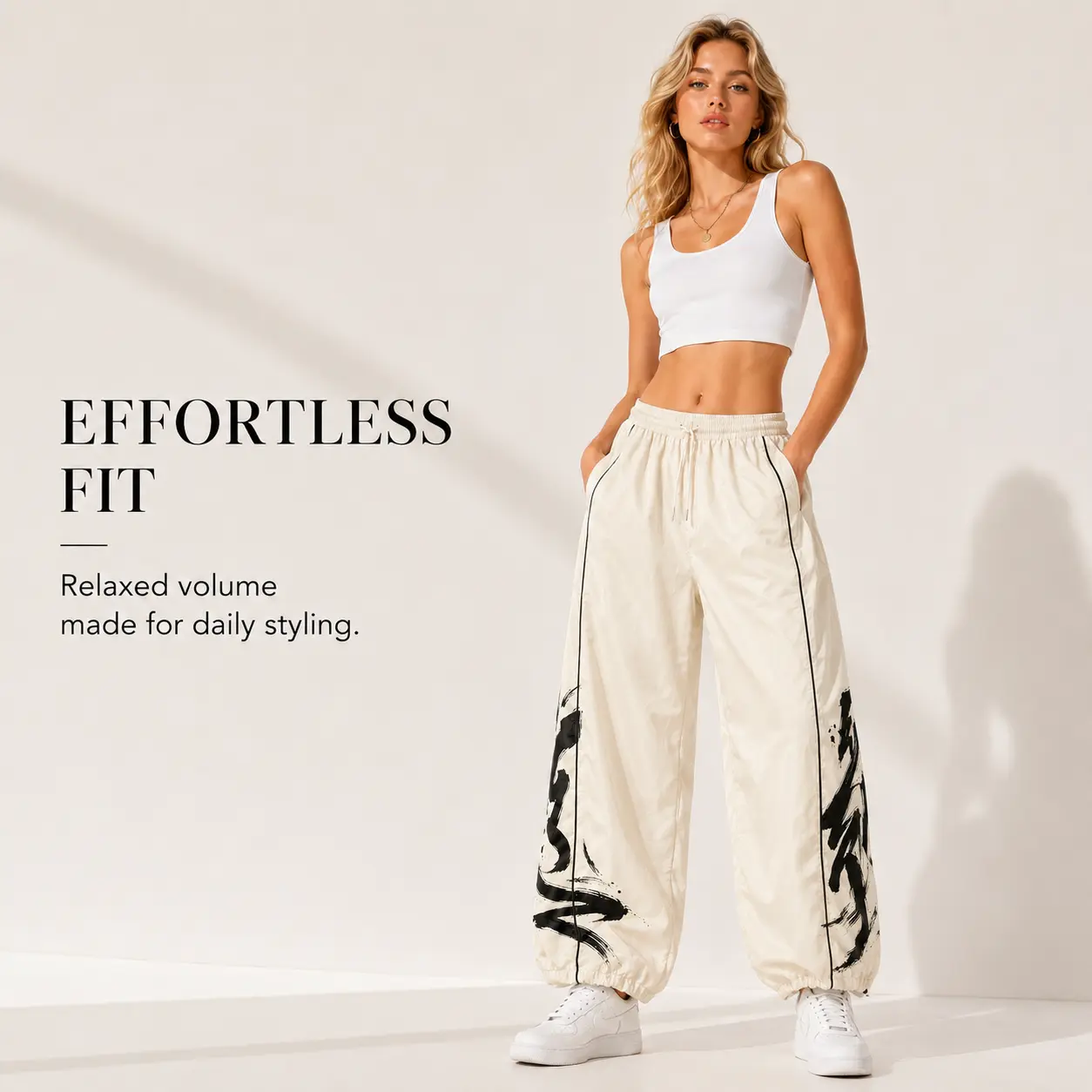 Women's Y2K Parachute Pants Baggy Wide Leg Joggers with Elastic Drawstring Waist, Abstract Graphic Print Streetwear Trousers, Lightweight Loose Fit Hip Hop Casual Pants for Women Teen Girls, Festival Dance Travel Lounge Everyday Outfit Trendy Fashion