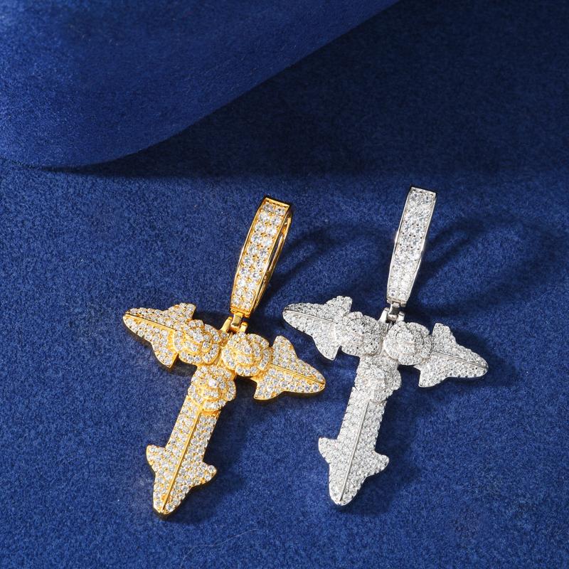 【#P687】Three Rose Cross Pendant UCCIYO S925 Sterling Silver Synthetic Moissanite Pendant Necklace for Women Men Hip Hop Jewelry Gift