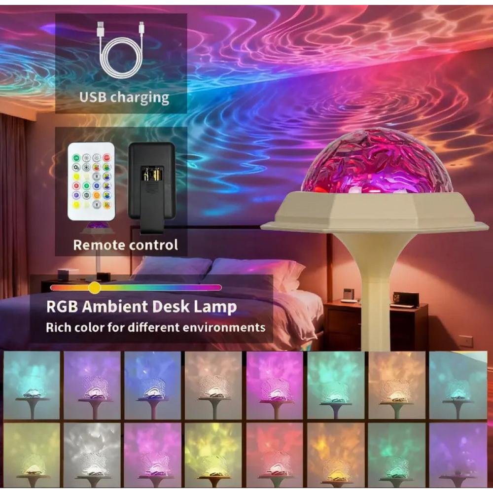 Shower Lamp Ocean Wave Projector Light,Rechargeable Battery Powered Water Ripple Ambient Night Light, Waterproof Bathroom Light for Shower, Bedroom, Home Spa, Relaxing Mood Lighting, USB Charging, Portable Decorative Lamp