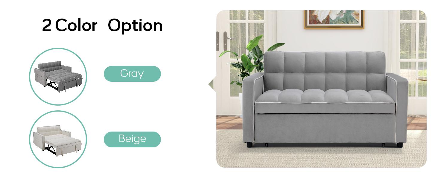 [SpringStatements] EBELLO 3 in 1 Convertible Sleeper Sofa Bed, Velvet Modern Loveseat Futon Couch Pullout Bed with Side Storage Pockets, Small Love Seat Lounge Sofa Futon for Small Space, Living Room