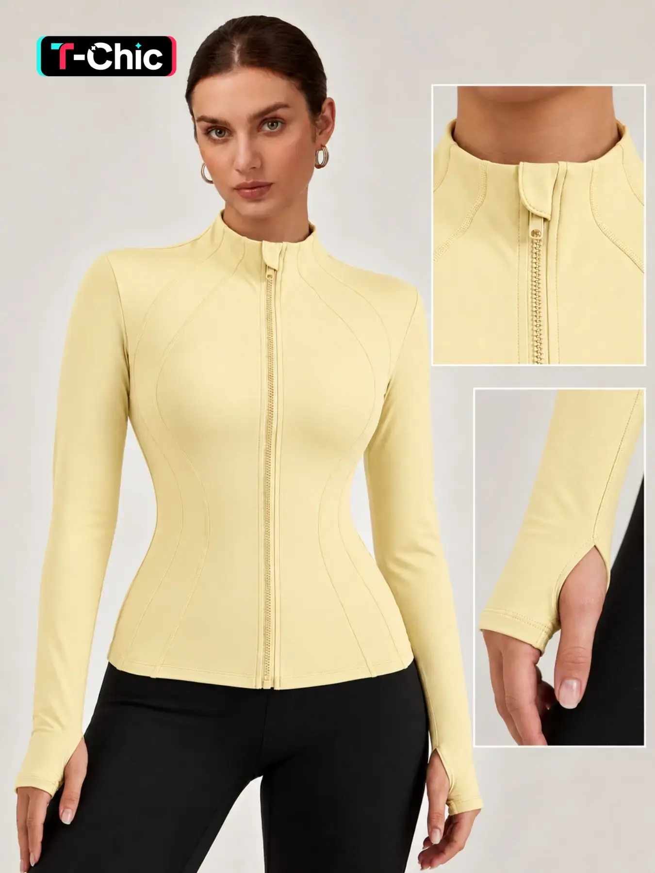 Women's Yoga Zipper Jacket, Slim-Fit Long Sleeve Sportswear, High Stretch Waist Cinch, Breathable Workout Top, All Seasons, Yoga Jackets
