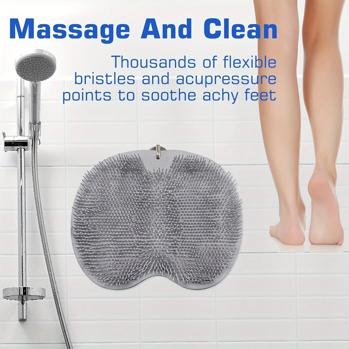 Hands-free shower foot and back scrubbing mat, with non-slip suction cup wall-mounted silicone bathroom foot washing mat, exfoliating, light beige, for feet