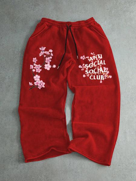Men's Cherry Blossom Embroidery Sweatpants, Floral Print Sweatpants, Regular Fit Casual Comfy Jogger Pants for Spring & Fall, Men's Trousers for Daily Wear Men's Cherry Blossom Embroidery Sweatpants, Floral Print Sweatpants, Regular Fit Casual Comfy Jogger Pants for Spring & Fall, Men's Trousers for Daily Wear