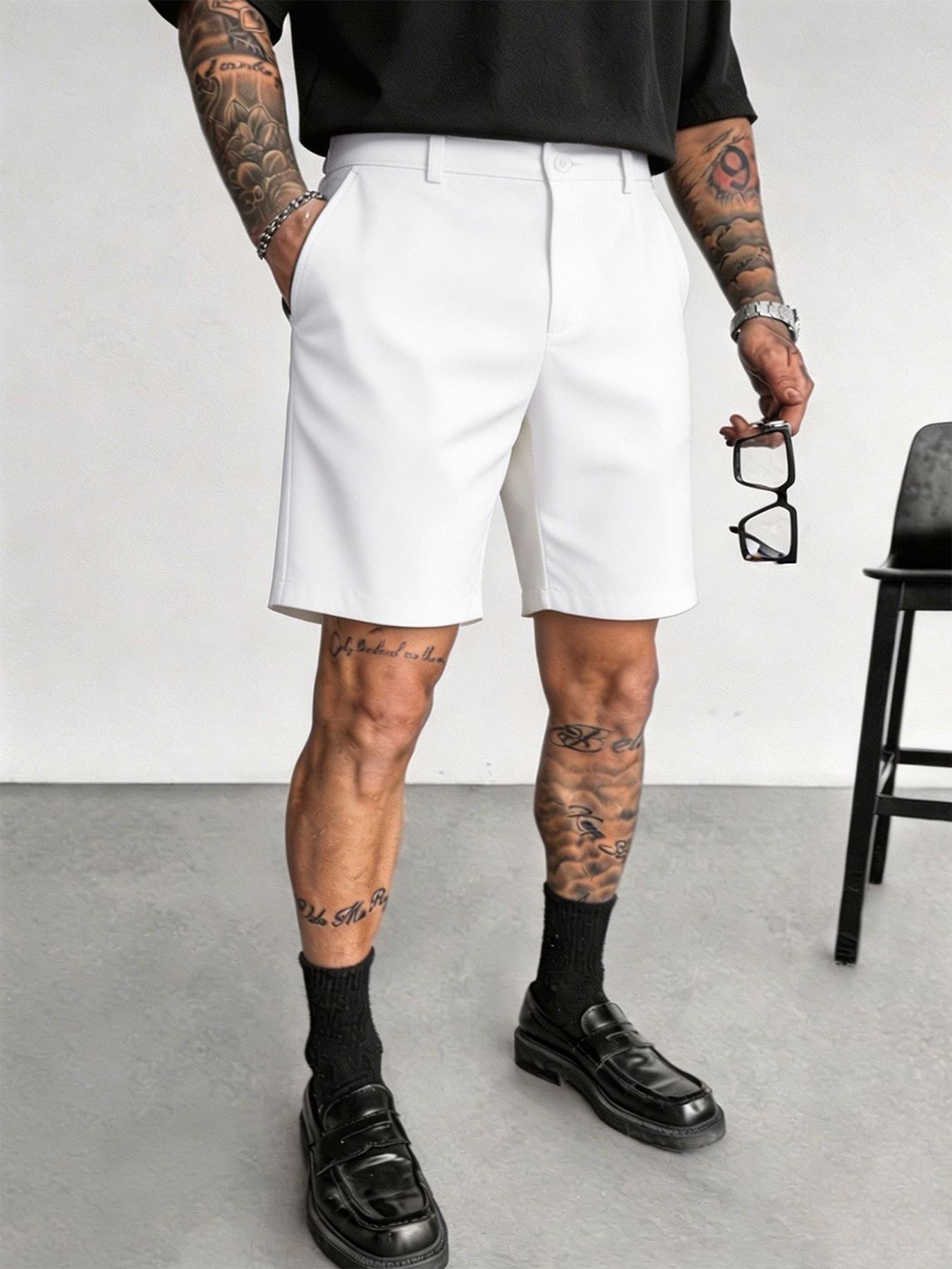 Summer Men's Straight Leg Suit Shorts, Business Casual Minimalist Wrinkle-Resistant, Multiple Colors, Plain Design, Comfortable Knee-Length Shorts, Fit Shorts, Minimalist Fashion Shorts