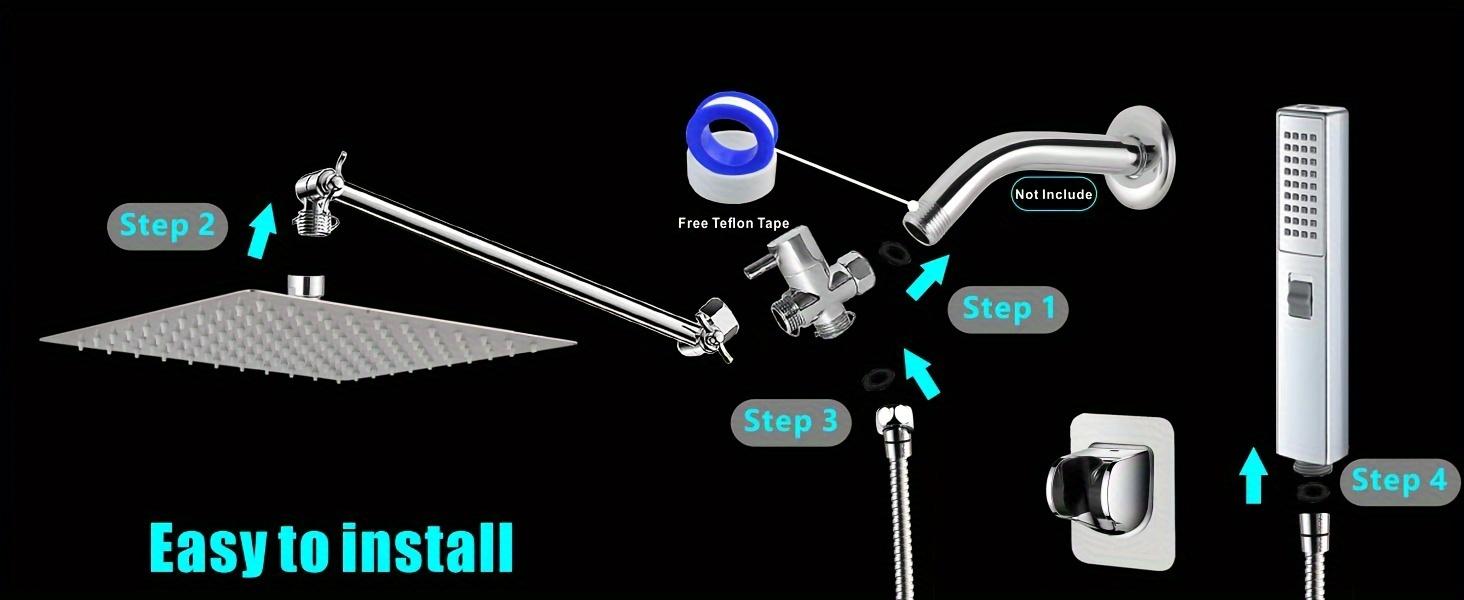 Square Showerhead 8 / 10 Inch with Handheld Shower Combo, Rainfall High Pressure Showerhead, Adjustable Extension Arm, 3-Way Switcher, 78 Inch Extra Long Hose with 9 Inch Extension Arm - Bathroom Upgrades Waterfall Home Modern