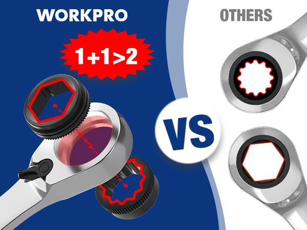 #JumpstartSale WORKPRO 7-Count 3-in-1 Reversible Ratchet Wrench Set,  6Pt& 12Pt& Open-End Wrenches, 72-Teeth Ratcheting Combination Wrench with Rolling Pouch