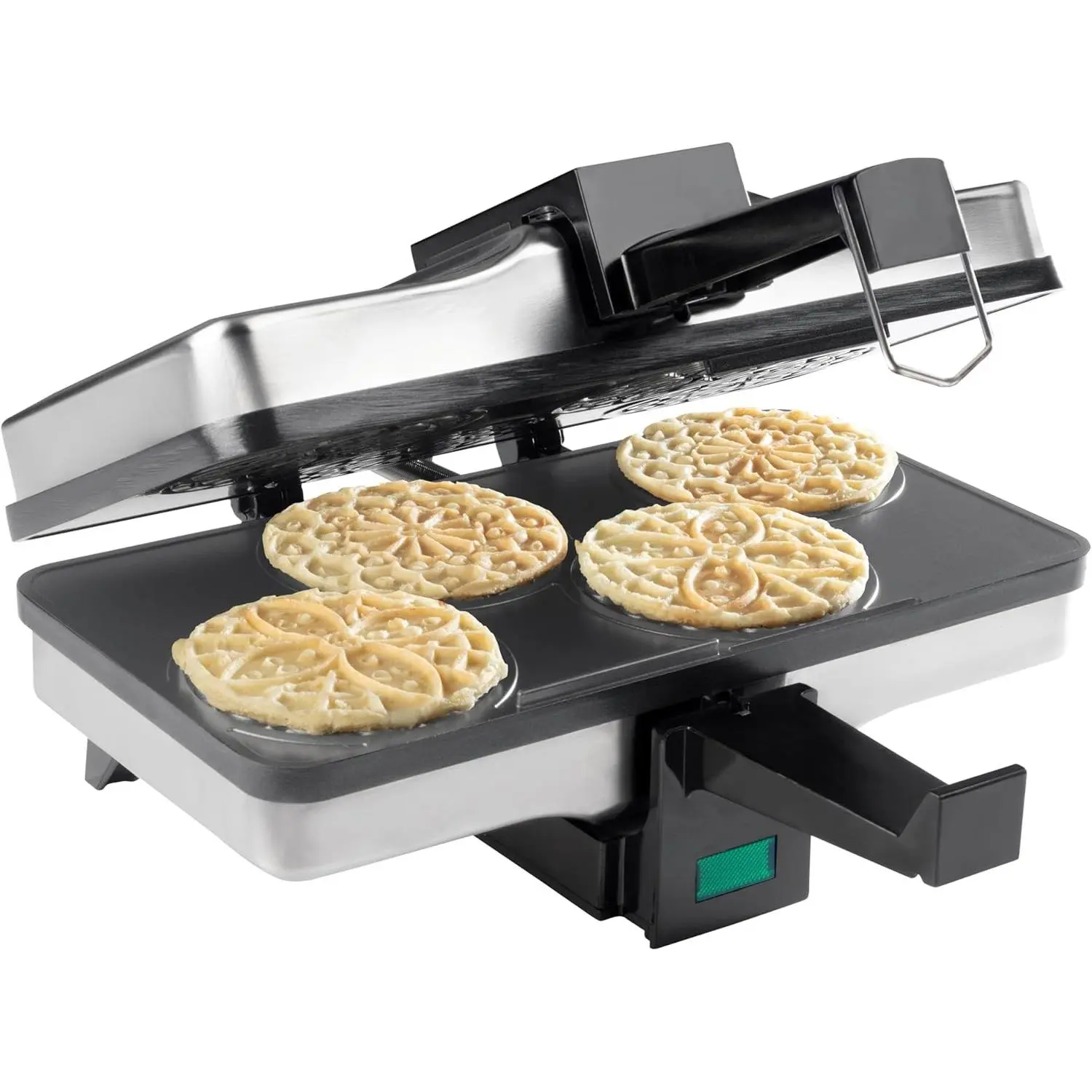 Piccolo Pizzelle Baker, Non-Stick Electric Press Makes 4 Mini Cookies | Even Heating Plates, Fun Baking Machine with Recipe Guide, Brunch Party Supplies, Italian Waffle Dessert Treat, Gift for Her