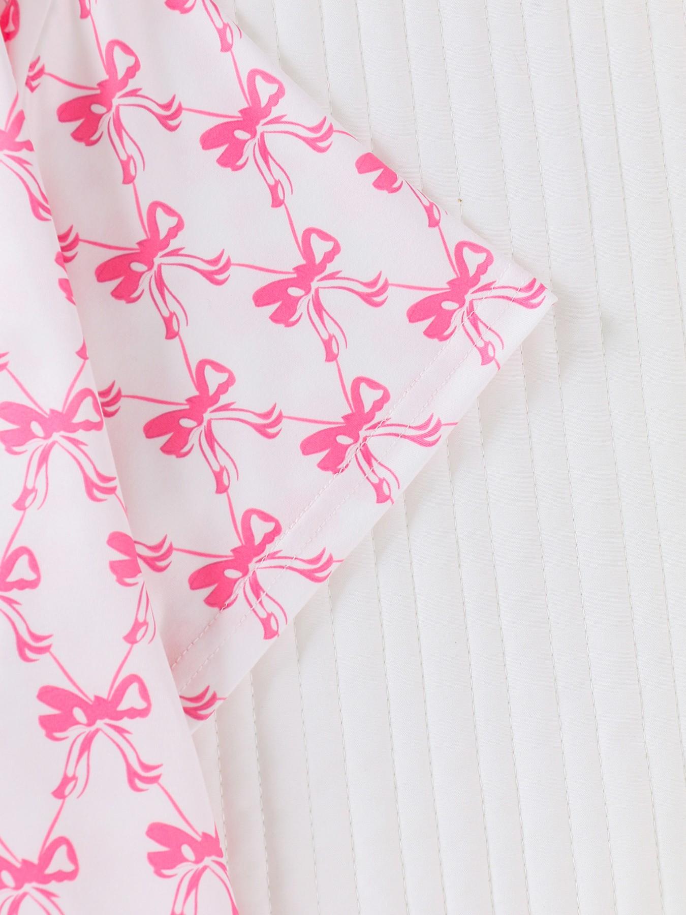 Women's Two-Piece Sleepwear Set, Bow Full-Print Design, Soft & Smooth Fabric, Casual Fitted Style, All Season Comfortable Wear