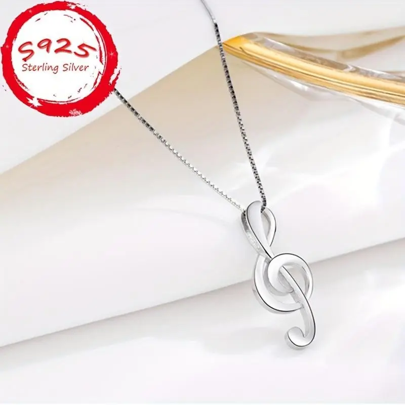 Sterling Silver Elegant Treble Clef Pendant Necklace, 17.71 inches/45cm Chain, Fashionable Minimalist Design, Music Note Jewelry for Women, Ideal for Parties and Gifts for Lovers, Wife or Grandmother
