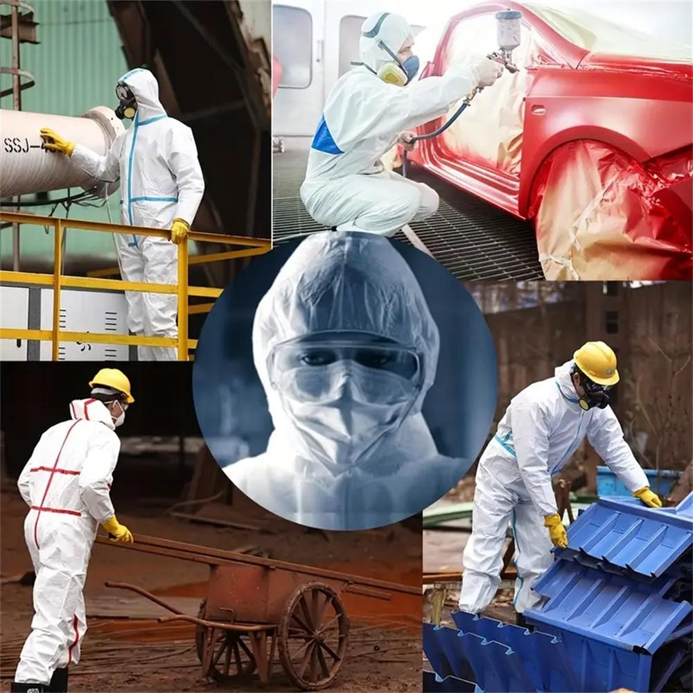 Disposable Protective Suit with Hat, Elastic Cuffs, Waterproof Anti-Tear Waist and Ankle, 65g/m² Polypropylene, Ideal for Painting, Cleaning, Industrial Tasks