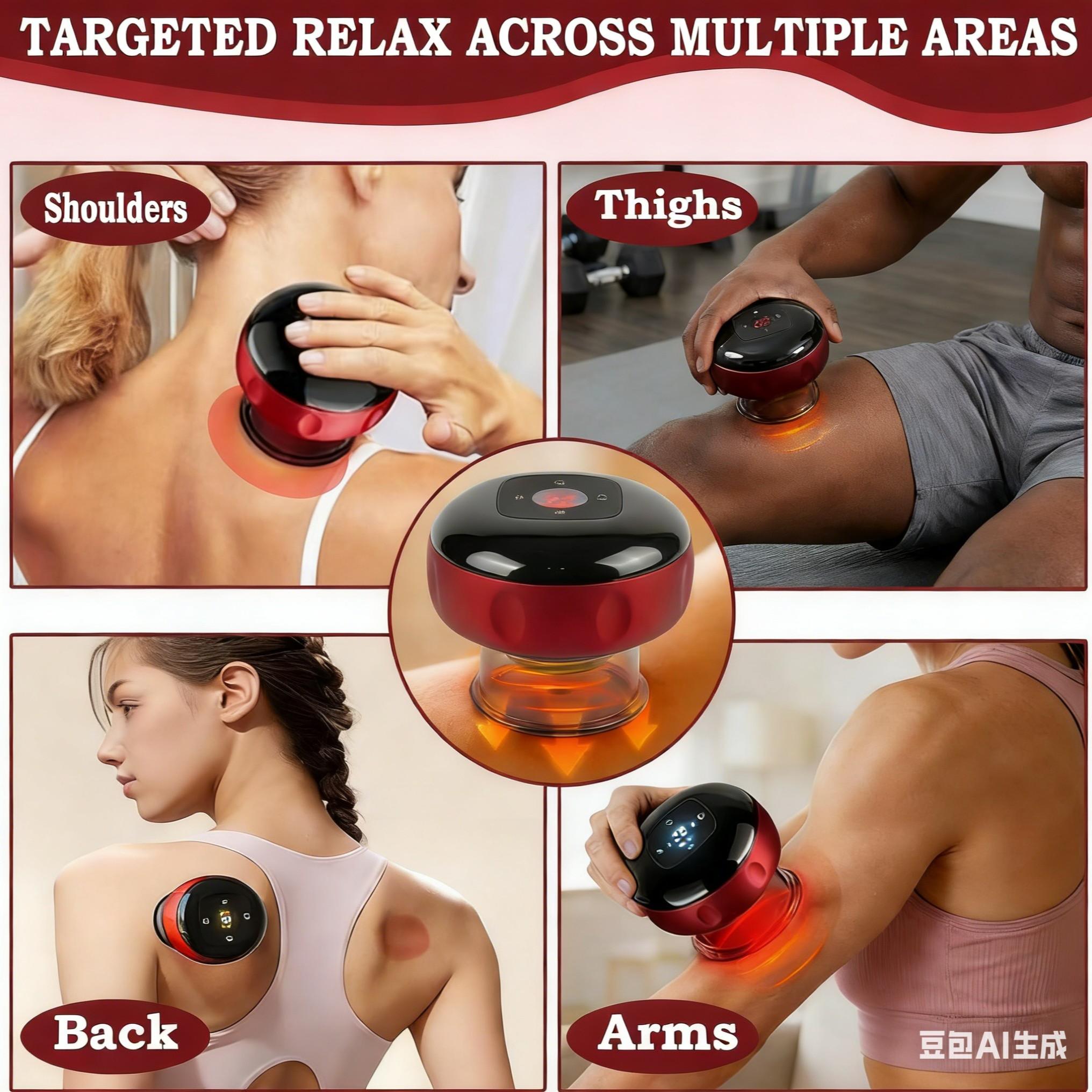 Smart Cupping Massager, Red Light Cupping Set with 2 Modes, Electric Cupping Kit with 12 Levels Heat & Suction, Full Body Relaxation Tool for Arm Neck Shoulder Back Leg