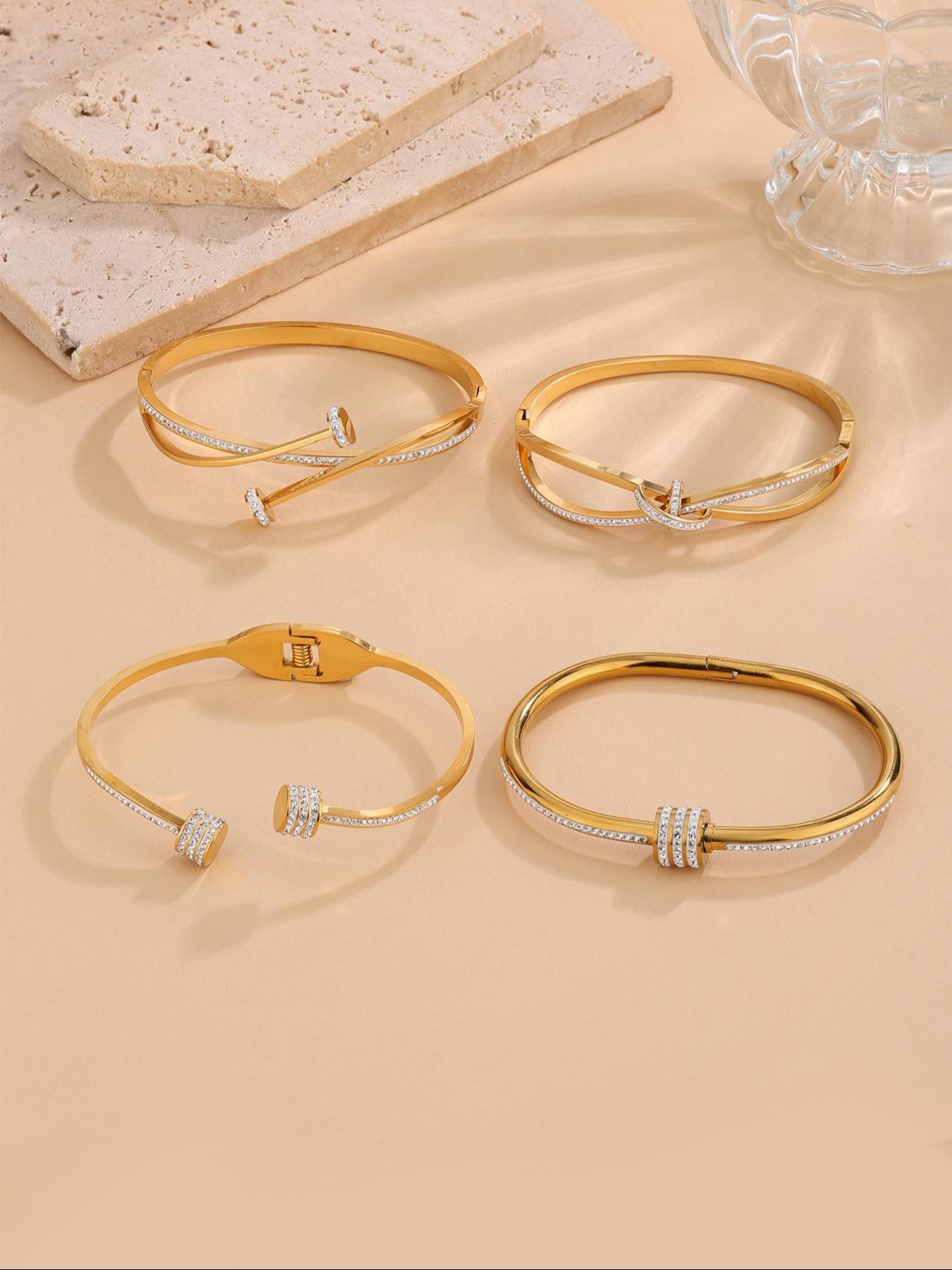 Rhinestone Wrap Nail Bracelet, Unique Luxury Design, Eye-Catching Accessory for Friends Outing Photos, 1 Piece/4 Pieces