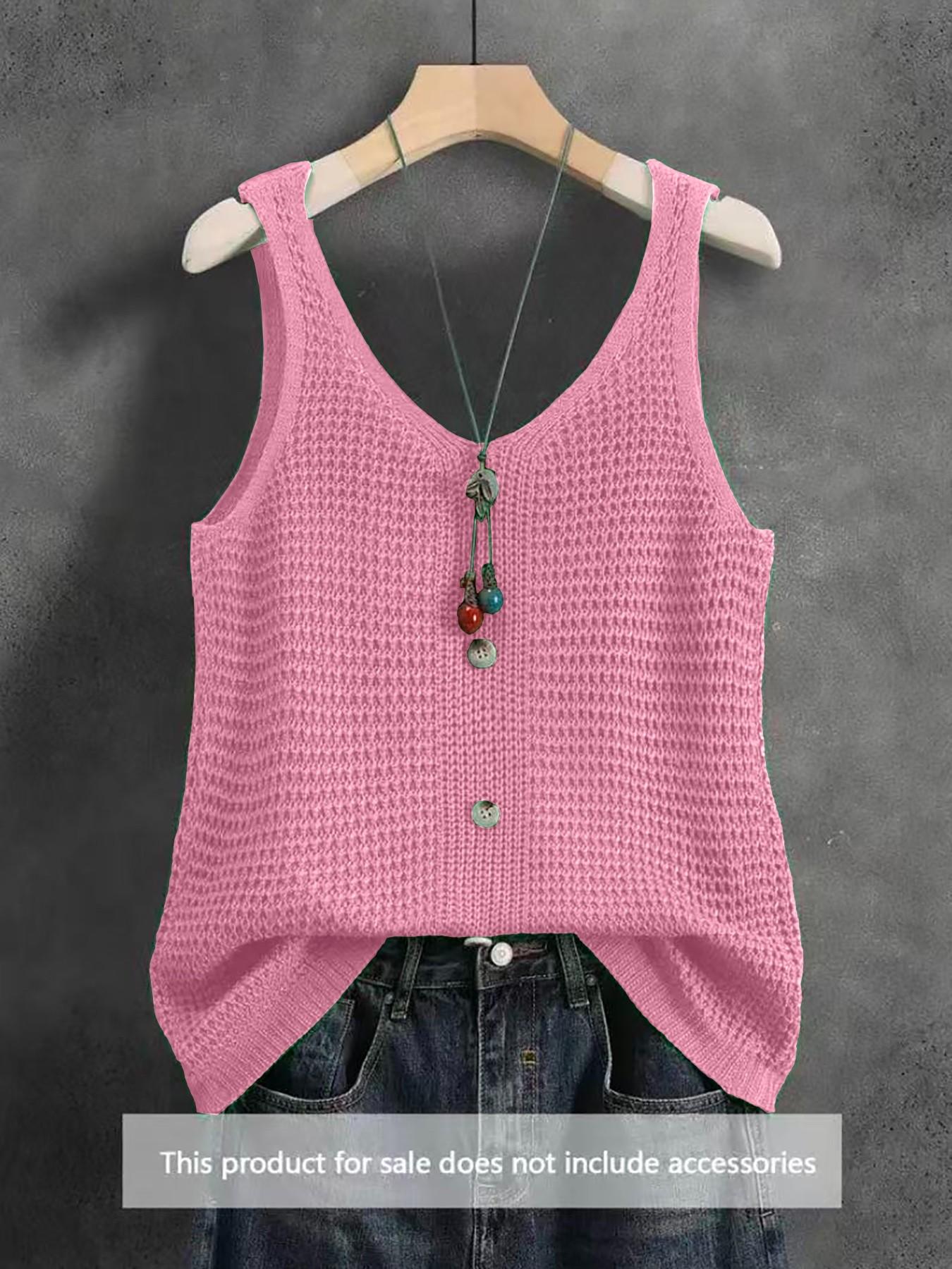 Women's Sleeveless V-Neck Knit Top, Summer Outerwear, Slimming Comfortable Loose Fit, Elegant Casual Design, Breathable Mesh Vest