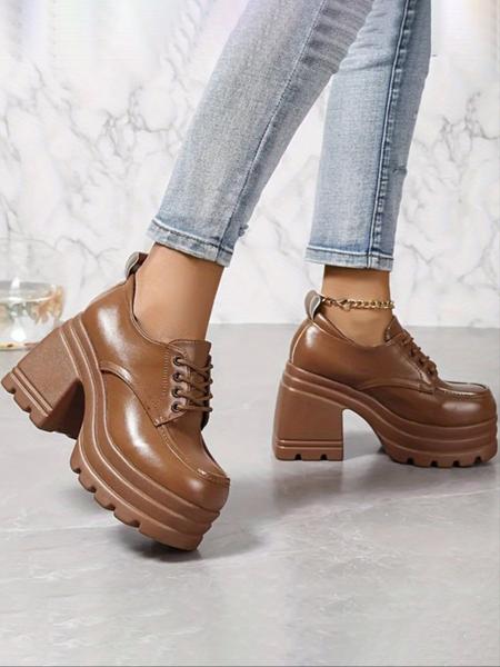 Women's Fashionable Lace Up Front Platform Shoes, Casual Comfortable Thick Sole Shoes for Daily Wear, Female All-match Trend Shoes for Daily Wear, Girl