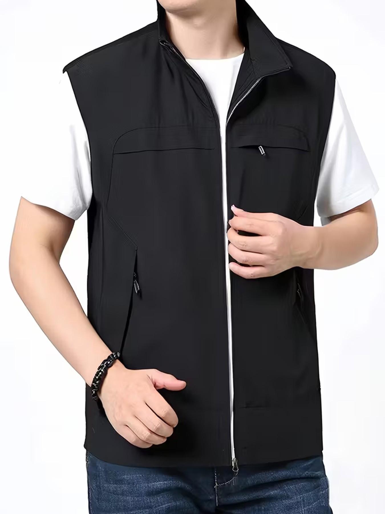 Men's Multi-Pocket Vest, Summer Lightweight Outdoor Fishing Vest, Sleeveless Casual Crop Top, Travel Workwear, Comfortable & Stylish