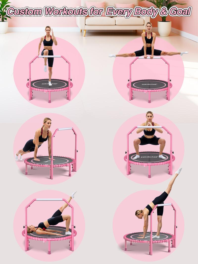 JOY SPOT! 450 LBS Foldable Trampoline 40" Fitness Trampoline with Bungees Adjustable Foam Handle/T Handle No Rope Training Jump Rope Home Gym Workout Stable Quiet Exercise Rebounder for Adults, Valentine's gift