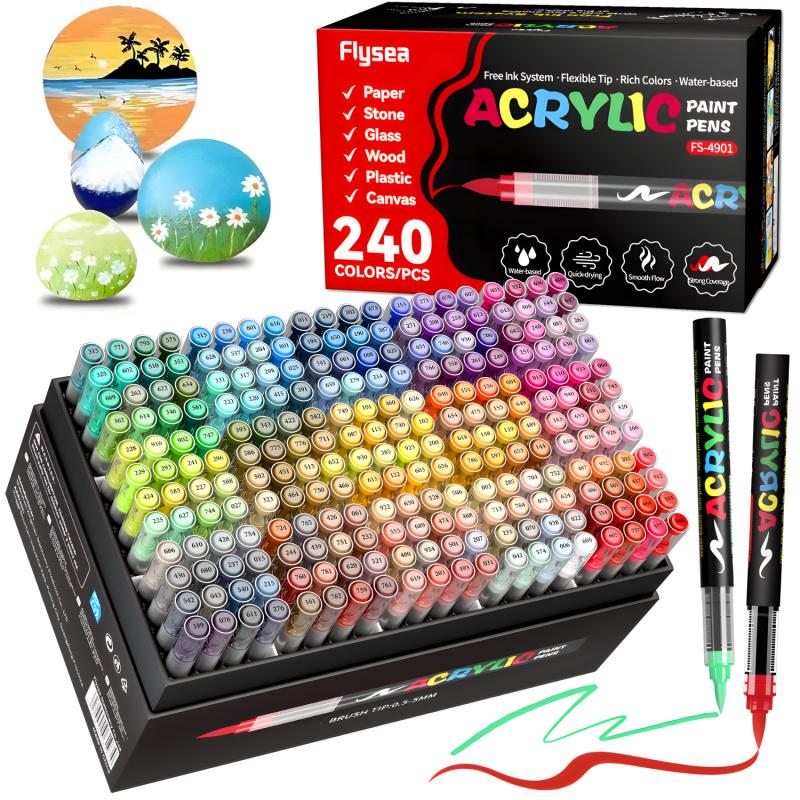 Acrylic Paint Markers, Soft Brush Tip Acrylic Paint Pens, Quick-Drying Waterproof Ink, for Rock Painting Plastic Wood Canvas Glass Ceramic Metal Art Crafts Supplies, Art Marker Set Christmas Gift