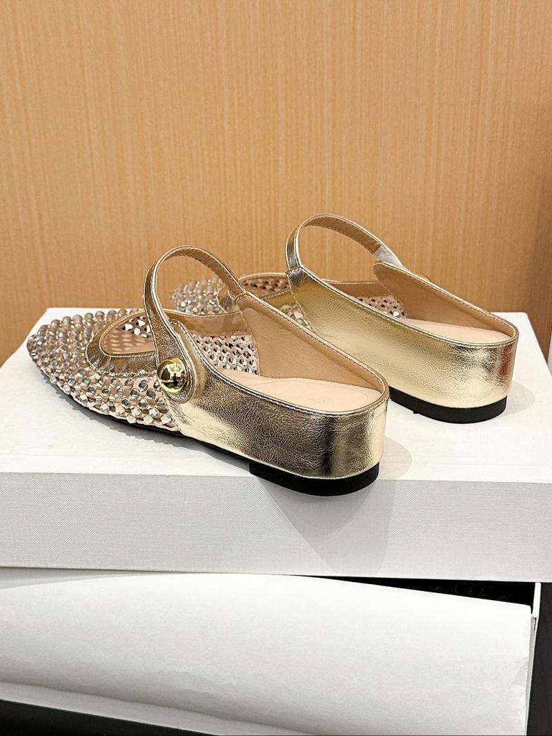 Sexy Hollow Out Mesh Draped Elevator Fairy Style Square Toe Strap Flat Shoes, Elegant Back Cutout, Spring & Fall, Medium Width