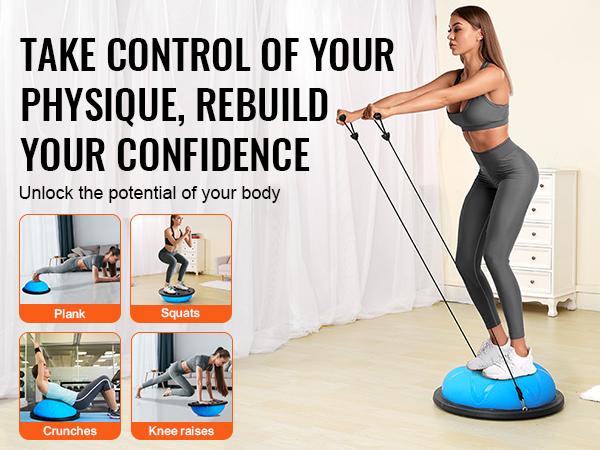 fathersdaygift  VEVOR Half Exercise Ball Trainer, 23 inch Balance Ball Trainer, 660 lbs Capacity Stability Ball, Yoga Ball with Resistance Bands and Pump, Strength Fitness Ball for Home Gym, Full Body Workouts, Blue