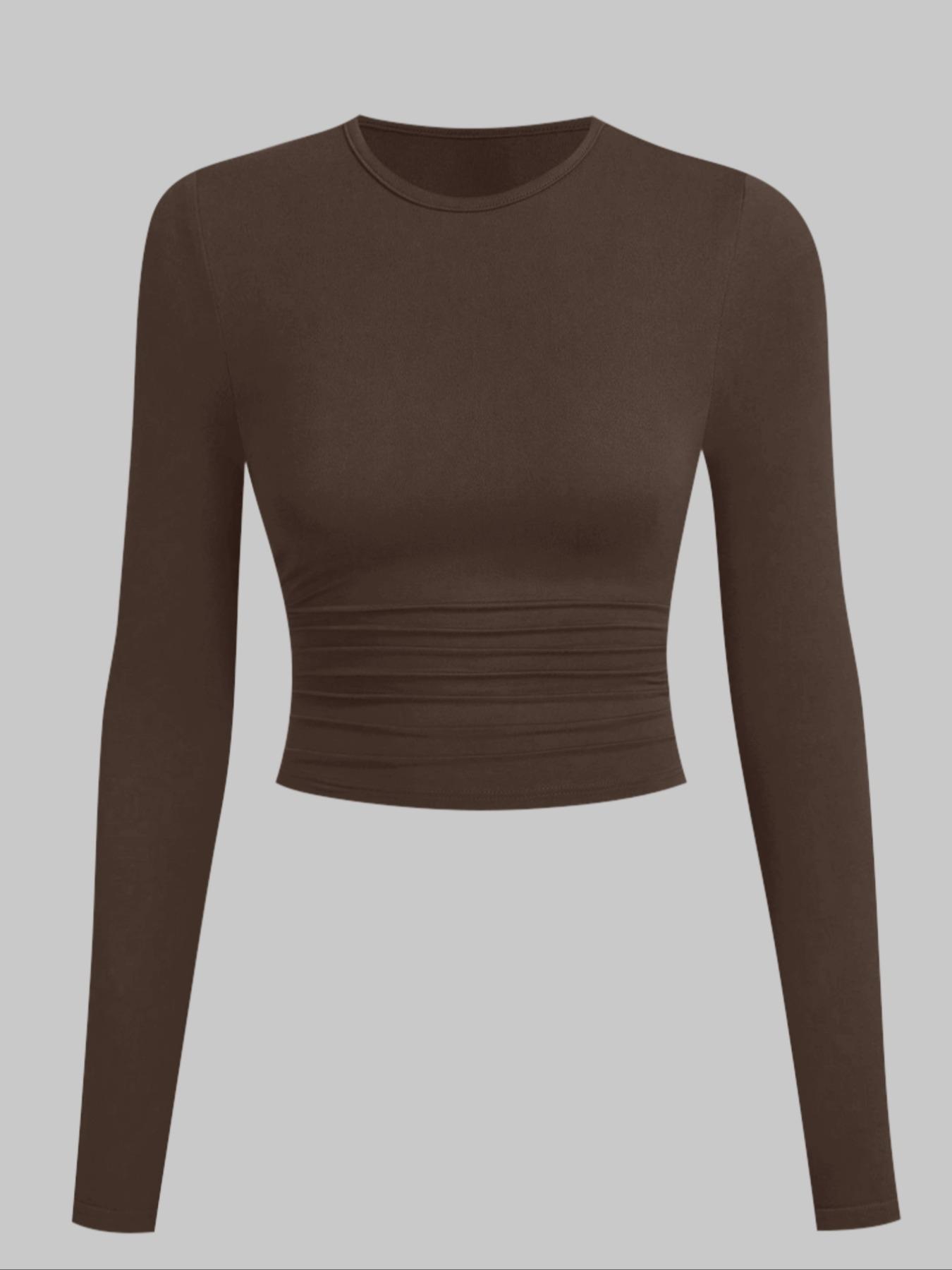 Women's Spring Autumn Round Neck Solid Color Knit Long Sleeve Fitted T-Shirt Set, Fashion Casual Versatile, 4 Piece Bundle