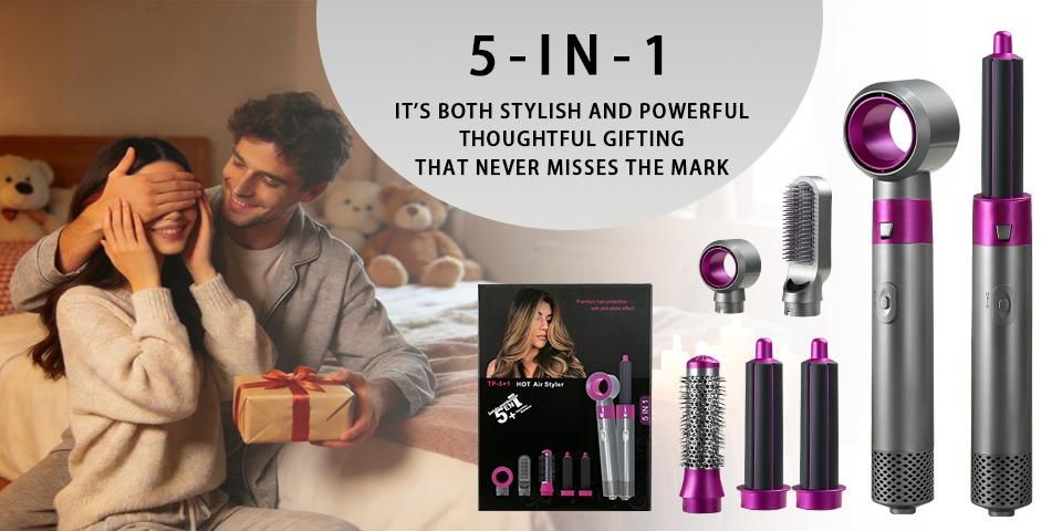 Multifunctional 5-In-1 Hair Dryer, Curling/straightening System, Smooth Shine, Quick Drying, Ceramic Coating, Professional Salon Blow Dryer