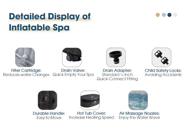 RELXTIME 2 Person Oval Inflatable Hot Tub Set Outdoor Spa with 100 Massage Jets, LED Light , Black FathersDayGift