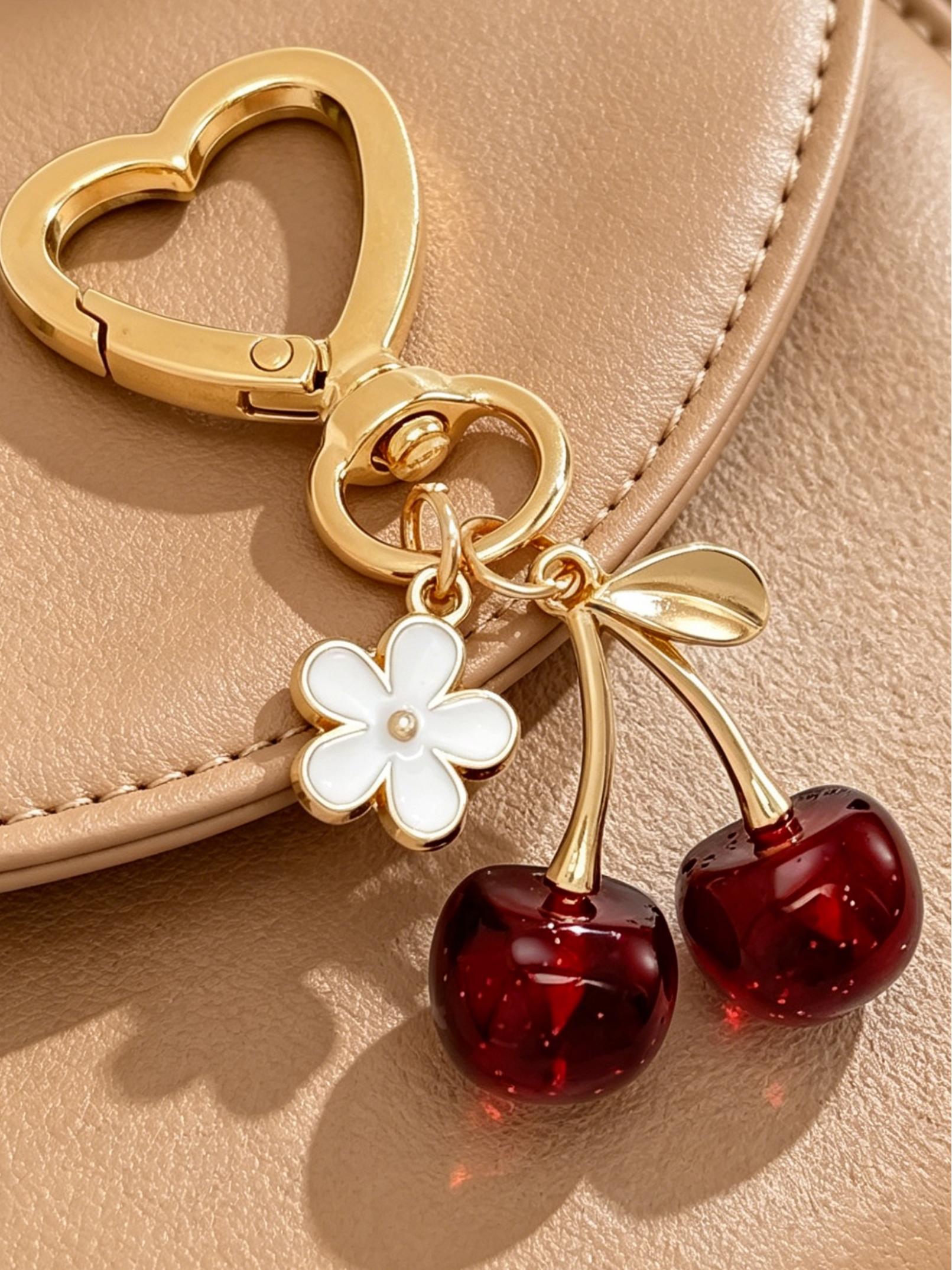 Chic Cherry Keychain Bag Charm, Alloy Material, Minimalist Design for Women's Accessories, Perfect Gift Idea, Keychain Pendant
