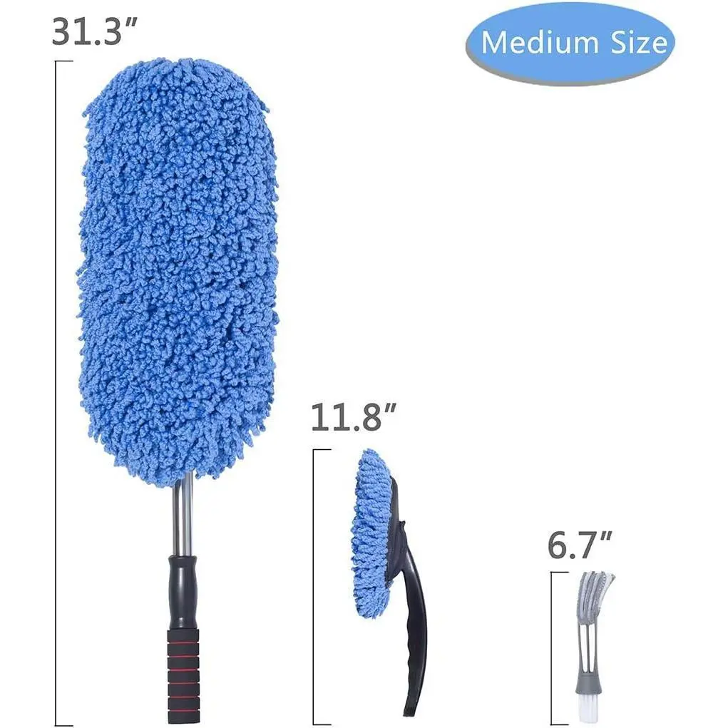 3 Pack Microfiber Car Duster Exterior Scratch Free Extendable Handle Interior Multipurpose Dust Cleaning Tool for Auto Detailing
