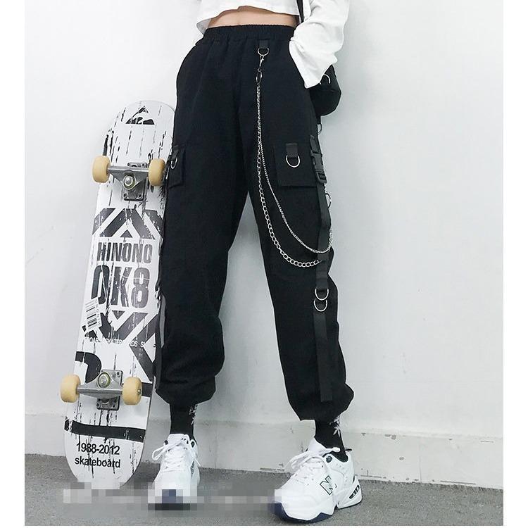 Women's tooling jogging pants loose tooling pants with chain