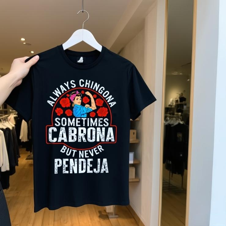 Custom Always Chingona, Sometimes Cabrona, But Never Pendeja Prints Trendy Fashion Best Gift Choice Birthday Gifts Comfortable Cotton T-Shirts, Crew Neck and Short Sleeve T-Shirts, Casual and Street