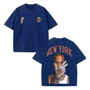 Knicks Jalen Brunson New York Arch Letter Dual Side Streetwear Top, Front Double Chest Finals Trophy Emblems + Back Big NEW YORK Arch Font Brunson Hand Cover Face Print Vintage Washed Unisex Oversized Heavyweight Cotton Graphic Tee