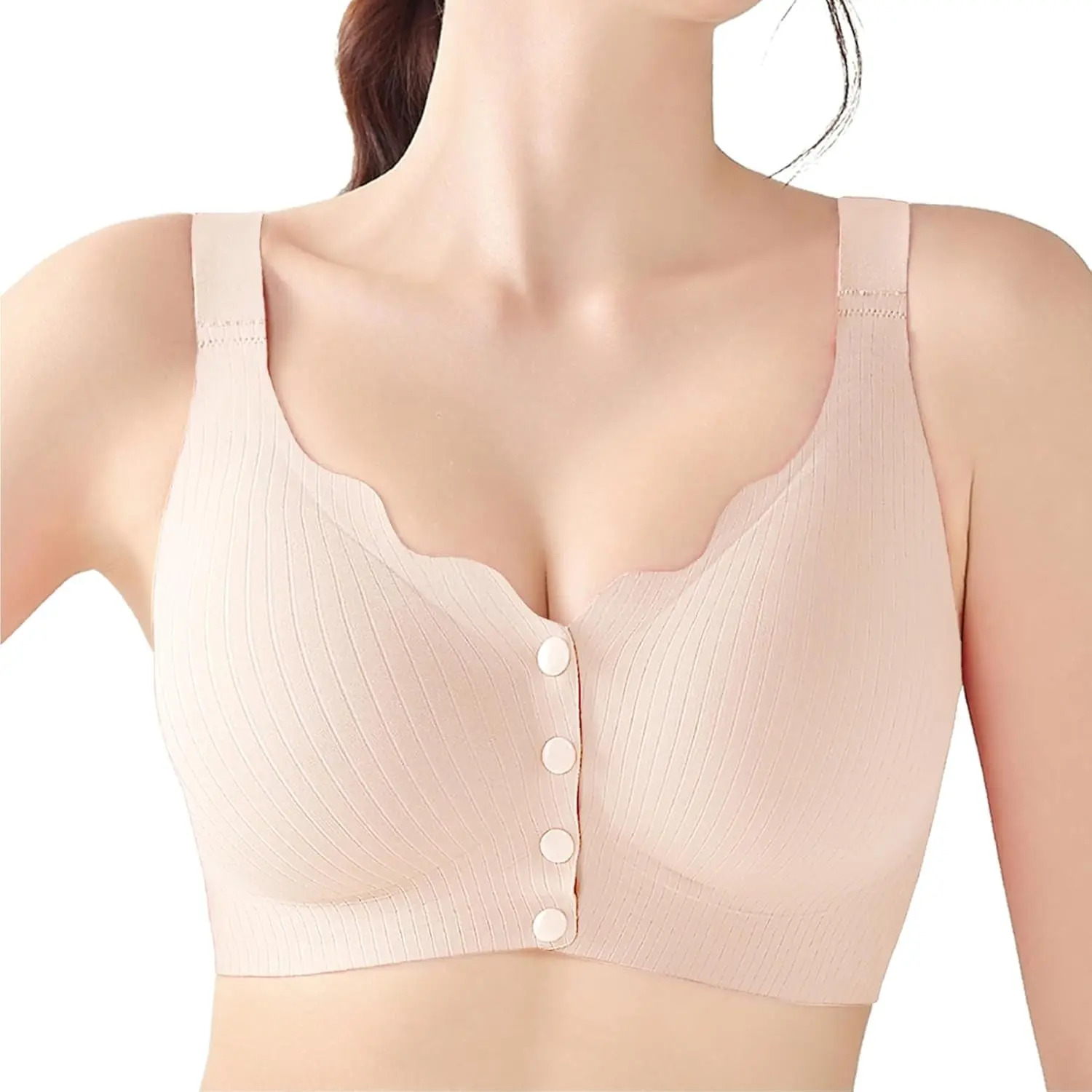 Women's Front Closure Wireless Mastectomy Bralette with Adjustable Straps - Post-Surgery Full Coverage, No Underwire Snap Bra, Soft Seamless Supportive Compression for Older WomenGift