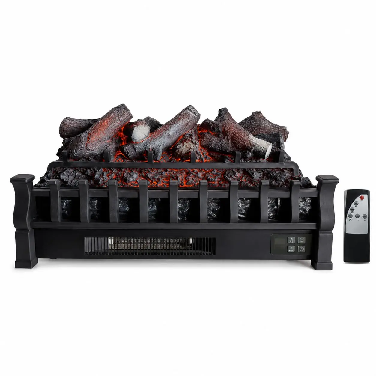 26" Electric Fireplace Logs Insert, 1500W Log Set Heater - LED Flame (Single Color), 3 Brightness Levels, Remote Control - Lemon Wood Style Faux Logs, 120V, Black