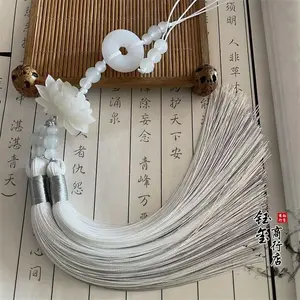 Chinese Style Peace Buckle Lotus Double Color Tassel Fringe Trim, Accesorios de Costura for Hanfu Waist Pendant beaded trim