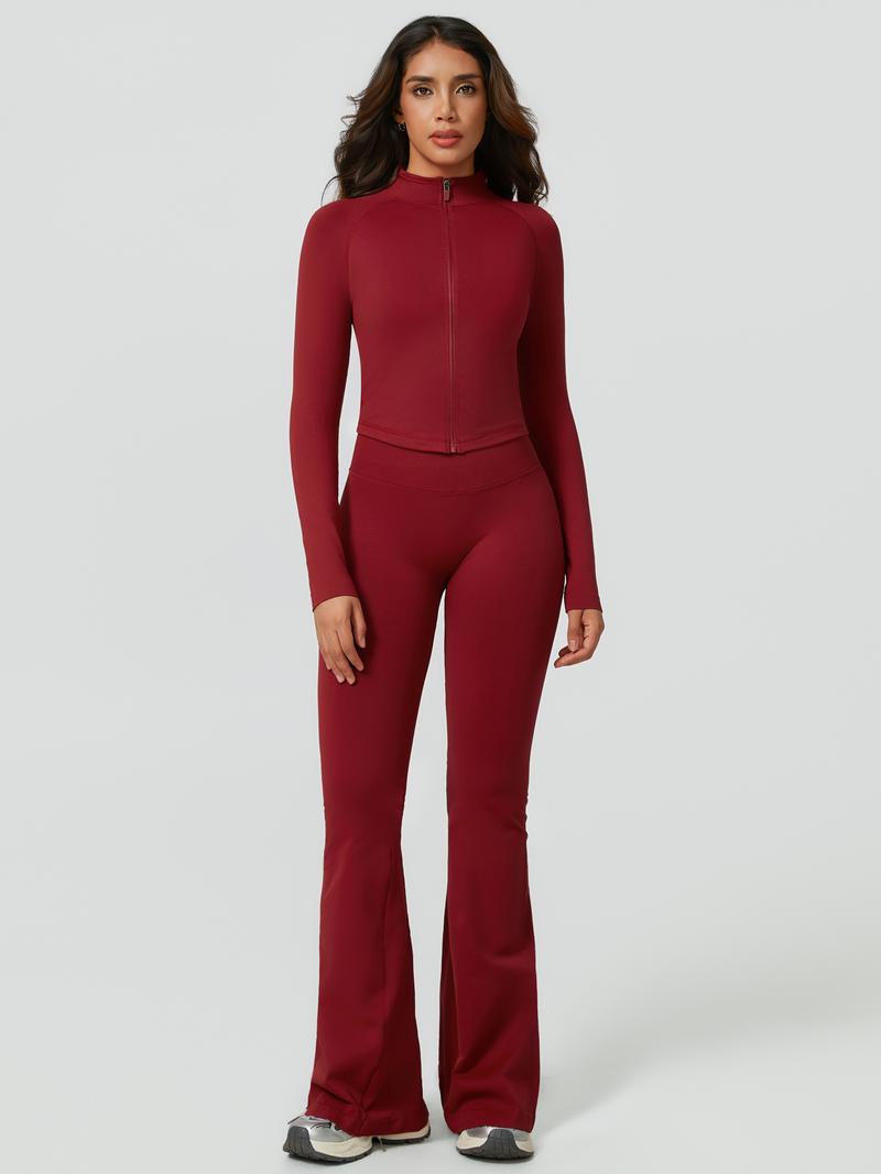 Women's 2-Piece Sportswear Set, Long Sleeve Slim Fit Top & High Waist Tight-Fitting Pants, Yoga Gym Running Comfortable Breathable, Sweatsuit Set