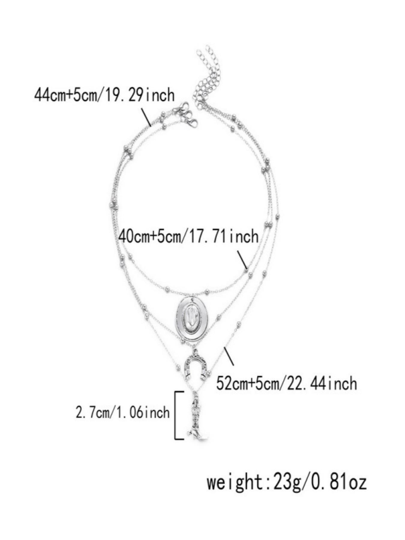3-Layer Retro Alloy Western Cowboy Necklace Set, Stylish Layered Design, Perfect for Western, Durable Alloy Material