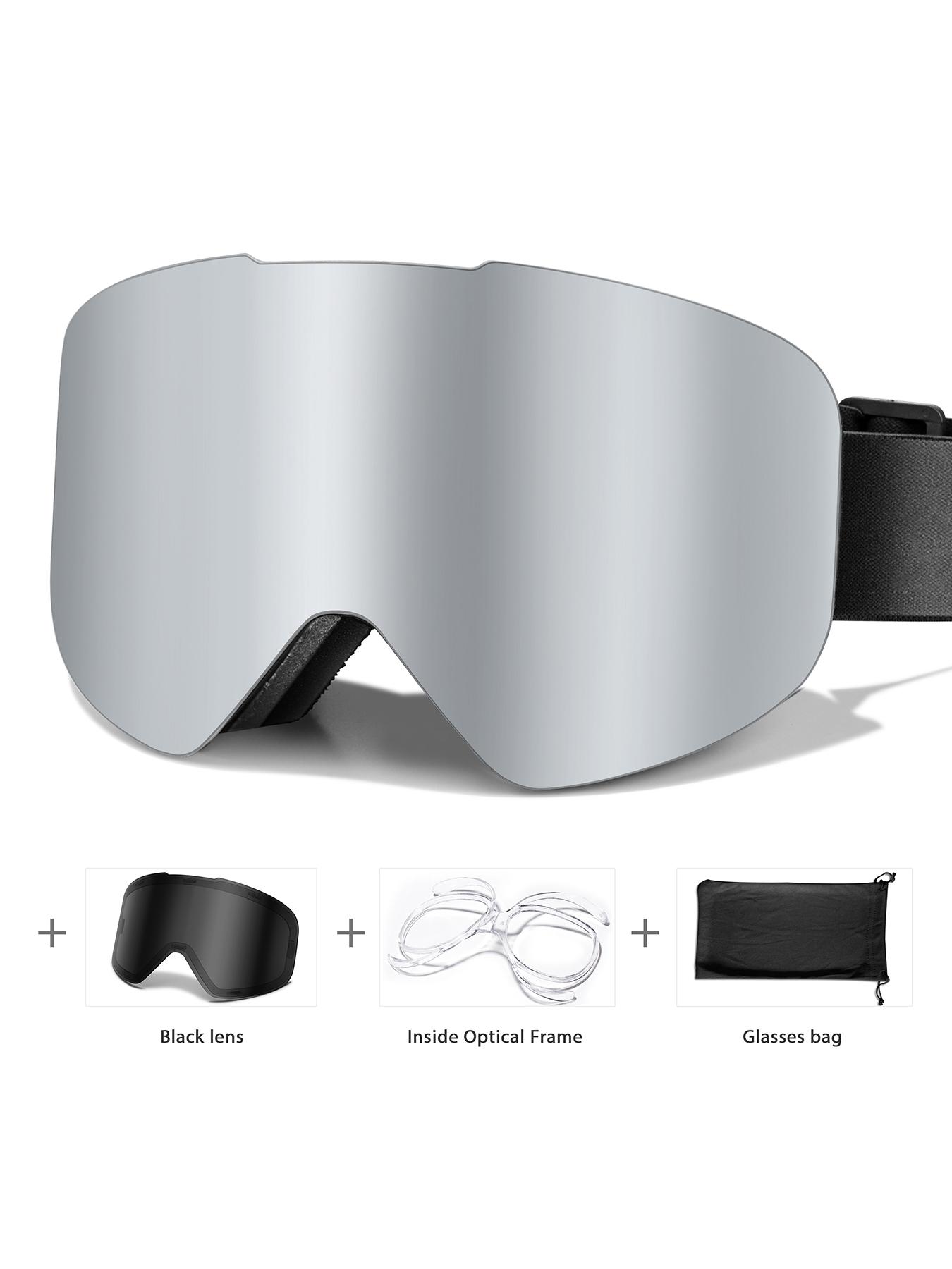 Ski Goggles with Uv400 Protection+ Replacement Lenses, Anti-Fog, Interchangeable Magnetic Lenses, OTG-Friendly, Frameless Design, Snowboard Goggles for Men Women