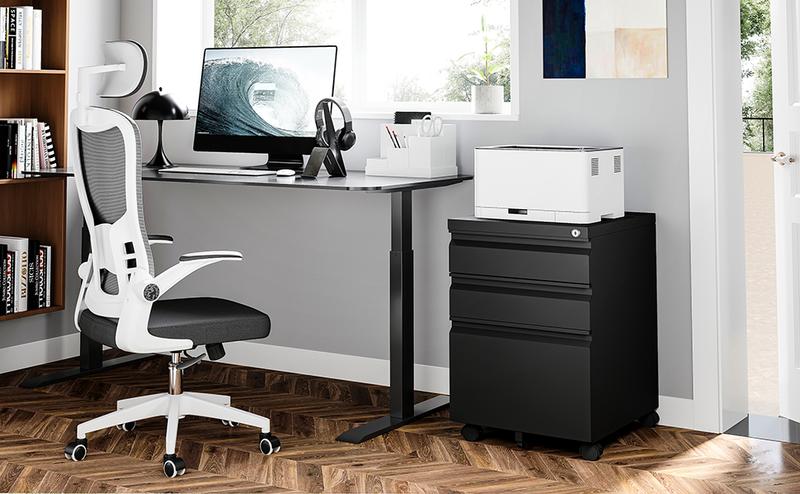 Yizosh 3 Drawer Mobile File Cabinet with Lock Black Under Desk Rolling Filing Cabinet Metal Locking File Cabinet on Wheels for Legal Letter A4 File Full Assemble Home Office Furniture