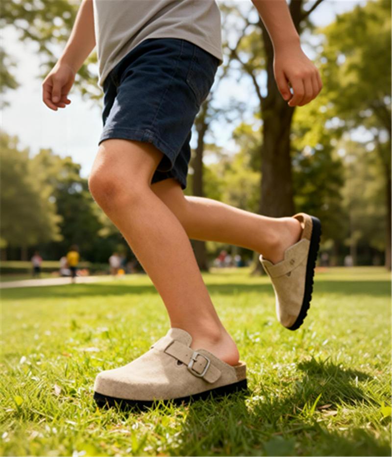 Lumubby Kids Suede Clogs Boys Girls Sandals Cork Footbed Toddler Slip-on Slippers Indoor Outdoor Cute Classic Adjustable EVA Sole