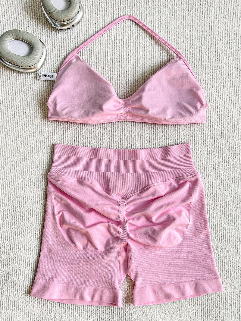 New Women's Sporty Yoga Set, High-Waist Tight-Fitting Shorts and Halter Top, Summer Fitness for Running and Gym, Gym Tights Clothes New Women's Sporty Yoga Set, High-Waist Tight-Fitting Shorts and Halter Top, Summer Fitness for Running and Gym, Gym Tights Clothes